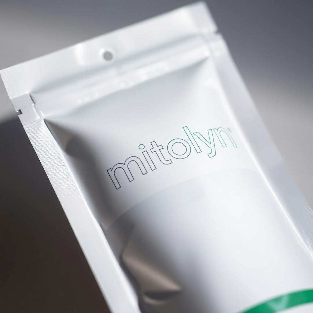 A close-up photograph of a sleek, modern package for the "mitolyn" supplement brand. The package has a minimalist design with a predominantly white background, accented by subtle shades of green and blue. The "mitolyn" logo is prominently displayed, with a clean, bold typeface. The package features a transparent window, revealing the contents inside. Soft, directional lighting illuminates the package, creating a sense of depth and highlighting the premium, high-quality nature of the product. The image conveys a sense of purity, efficacy, and scientific precision, aligning with the "Mitolyn: The Supplement That Boosts Your Body's Natural Processes" subject and the "A Comprehensive Review of Mitolyn" section title.